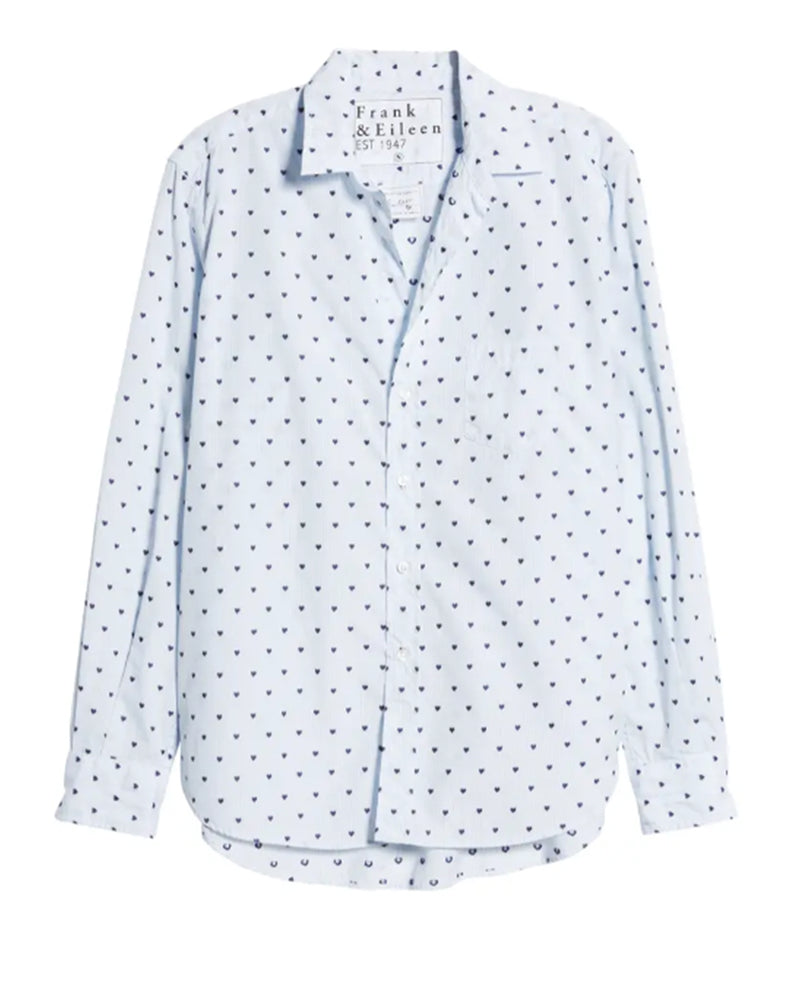 Eileen Cotton Button Down | Blue Stripe & Hearts