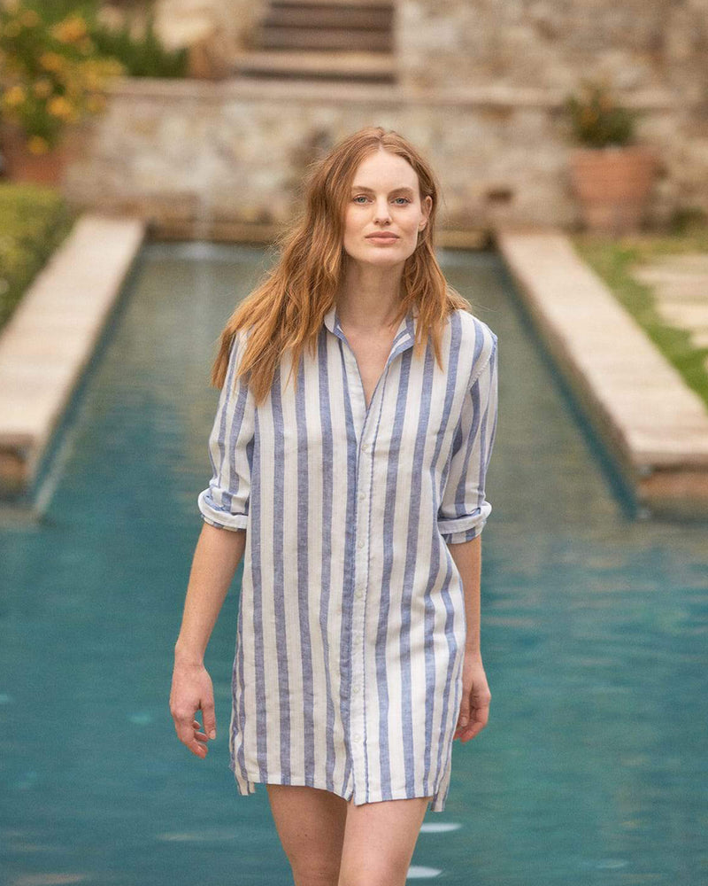 Hunter Linen Dress | Wide Blue Stripe