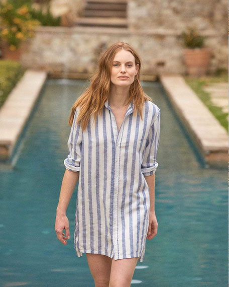 Hunter Linen Dress | Wide Blue Stripe