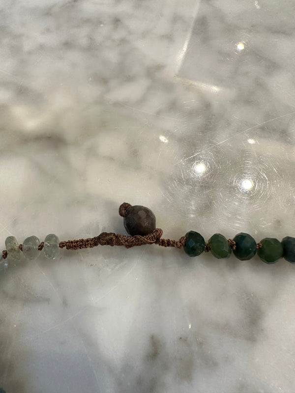 Aquamarine & Emeralds on Knotted Beige Silk