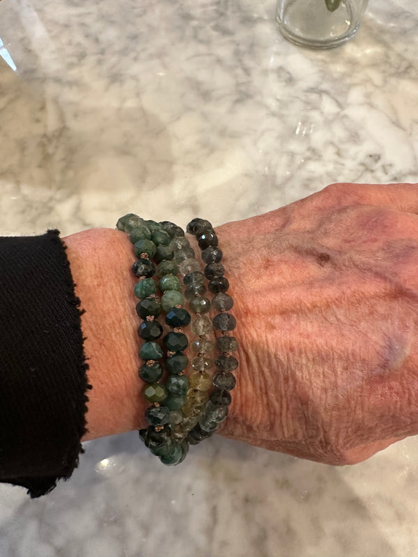 Aquamarine & Emeralds on Knotted Beige Silk