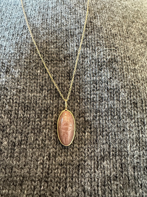 Brown Jasper Scarab Bezel on 14k Gold Chain