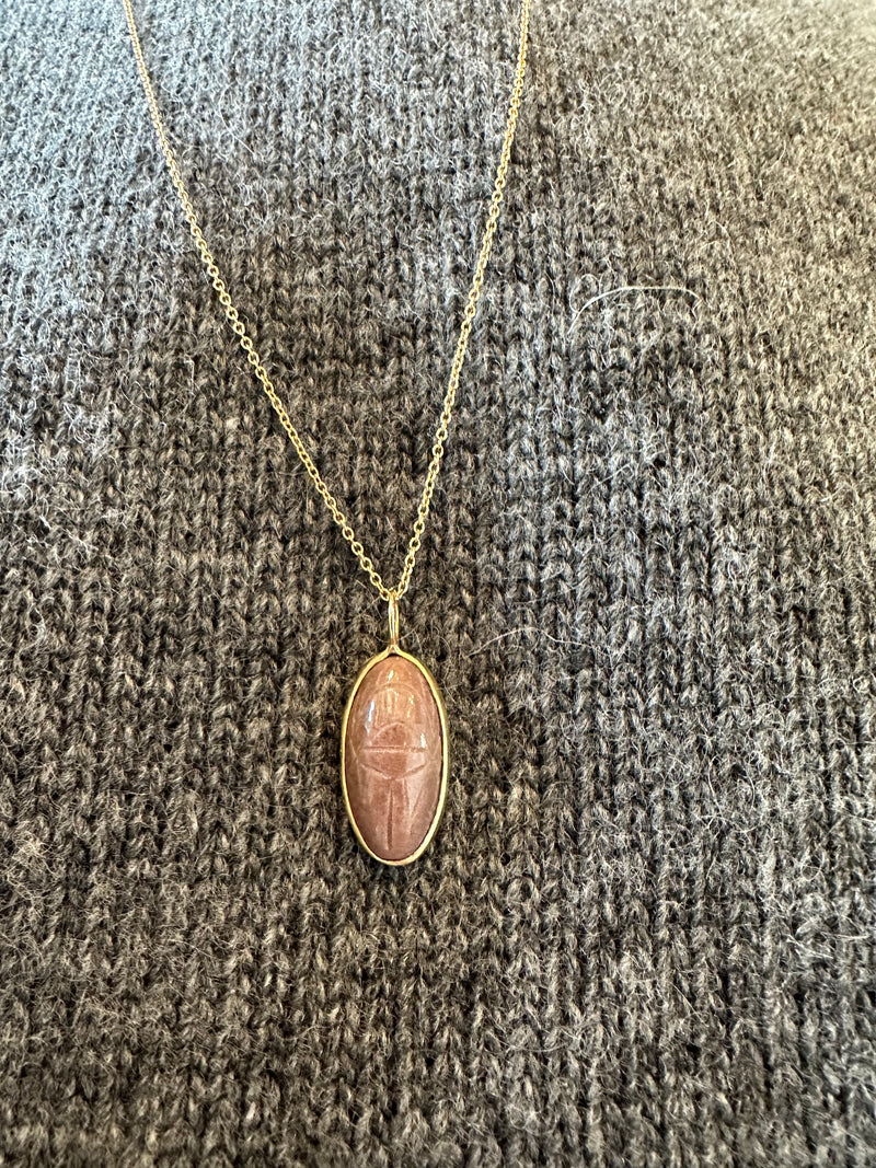 Brown Jasper Scarab Bezel on 14k Gold Chain