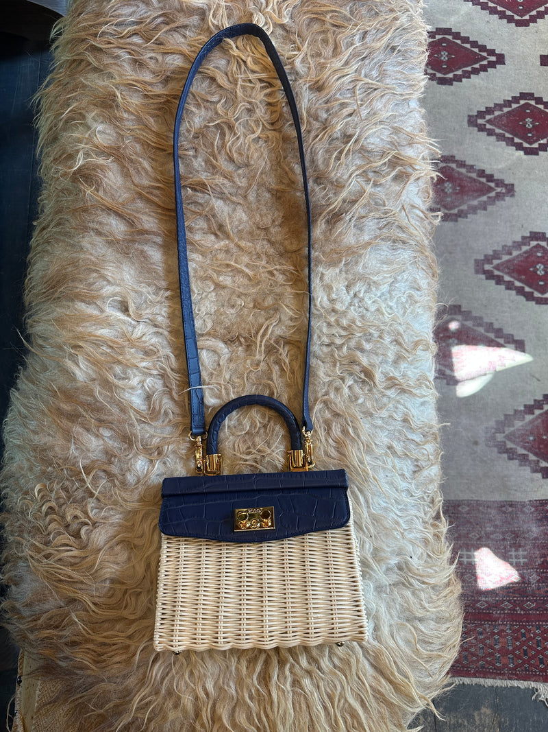 Small Paris Navy Croco Bag