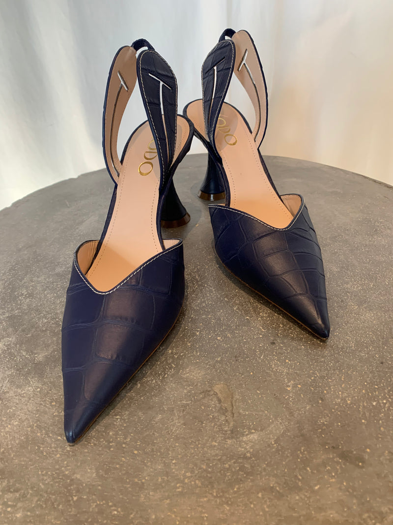 Gold Slingback | Navy Croc Well Heeled Gold Slingback | Navy Croc Well Heeled