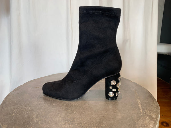 Stretch Suede Bootie with Crystal | Black