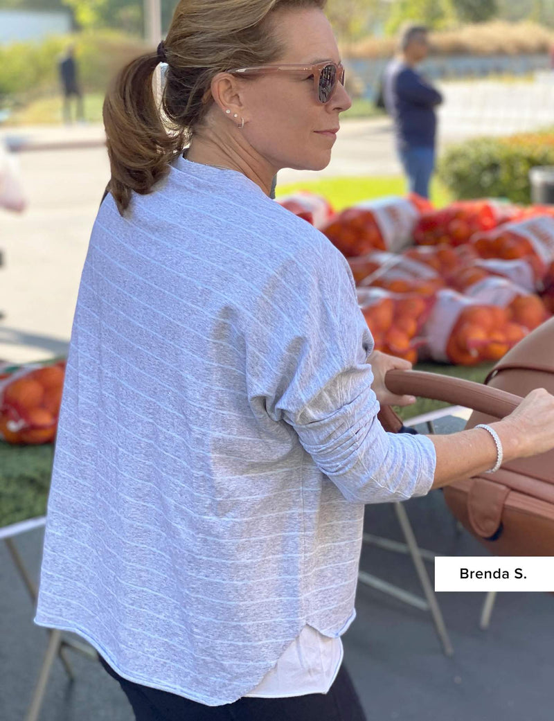 Continuous Sleeve Sweatshirt | Grey Melange & Archie Blue Stripe