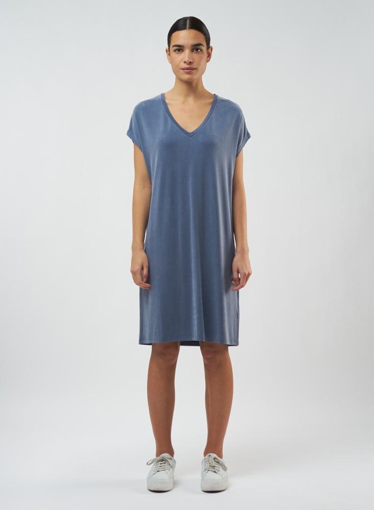 Cupro V Neck Dress | Vintage Blue