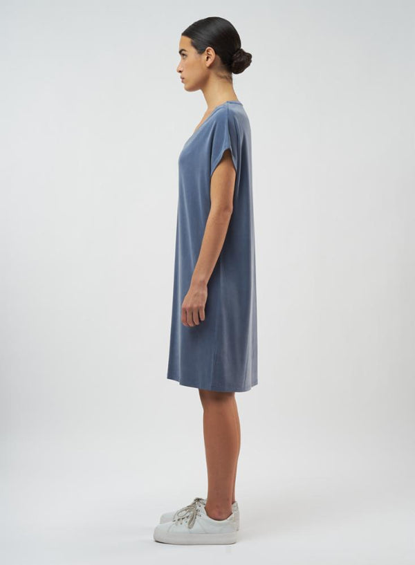 Cupro V Neck Dress | Vintage Blue