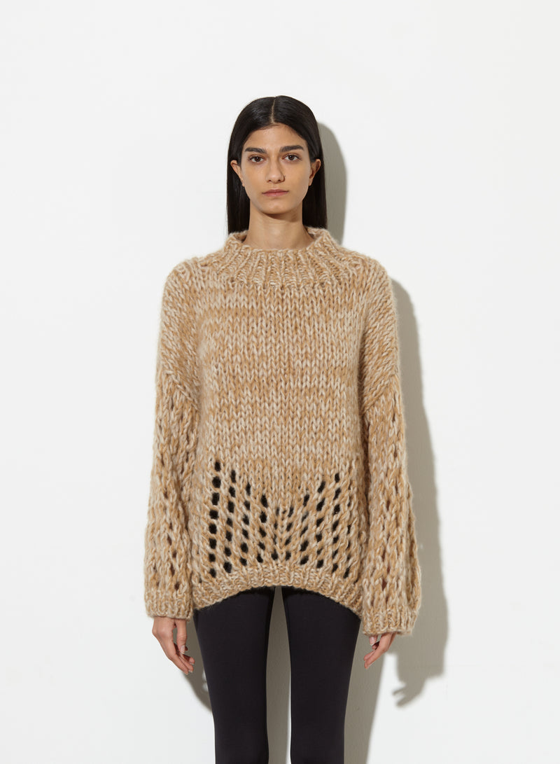 Cashmere Lace Pullover | Camel Beige