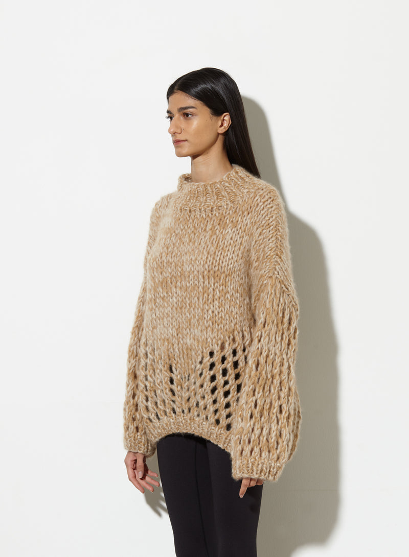 Cashmere Lace Pullover | Camel Beige