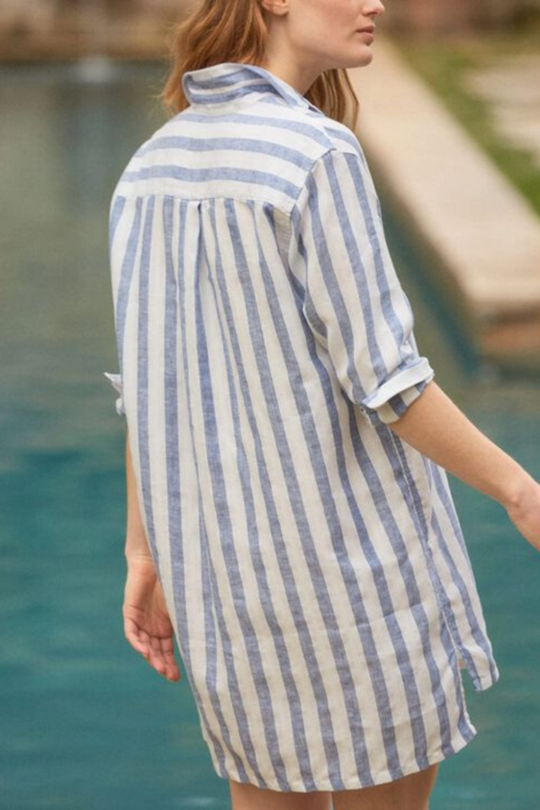 Hunter Linen Dress | Wide Blue Stripe