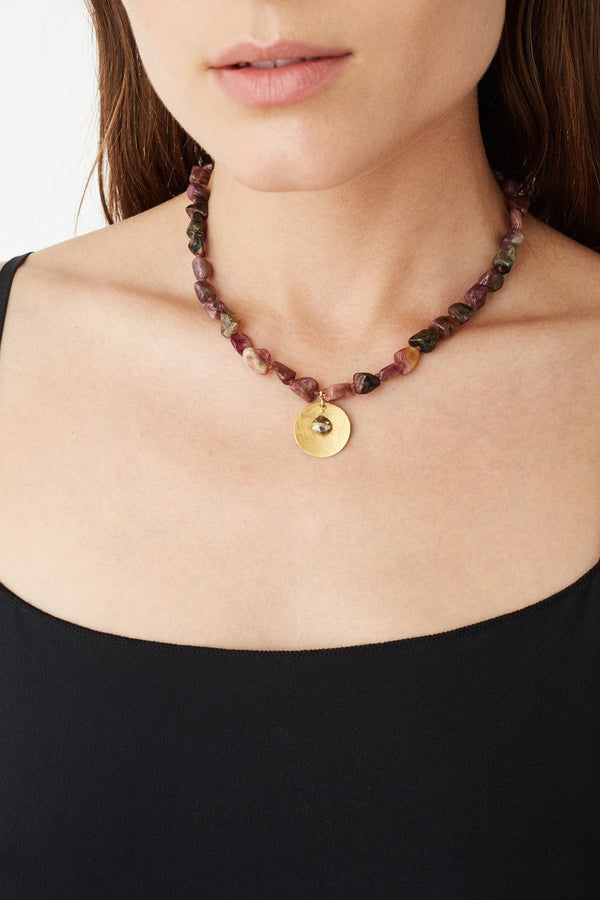 Tourmaline Coin Pendant Necklace