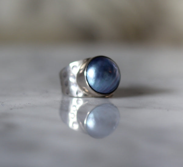 Pearl Ring Set in Sterling Silver | Blue