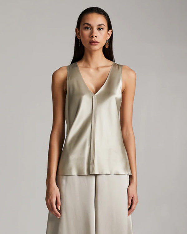 Raw Center Hem Silk Charmeuse Top | Silver