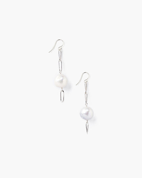 Silver Chain Link Pearl Earring