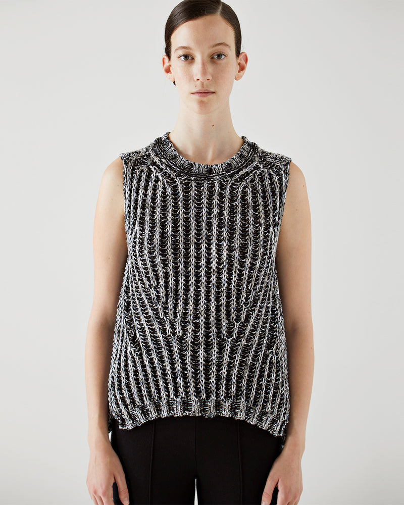 Cotton & Linen Sleeveless Sweater | Black & White