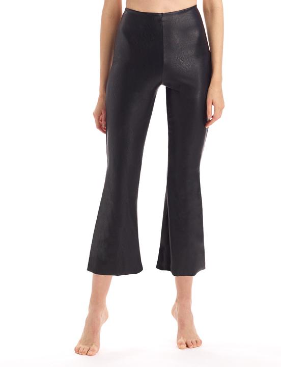 Faux Leather Crop Flare Black