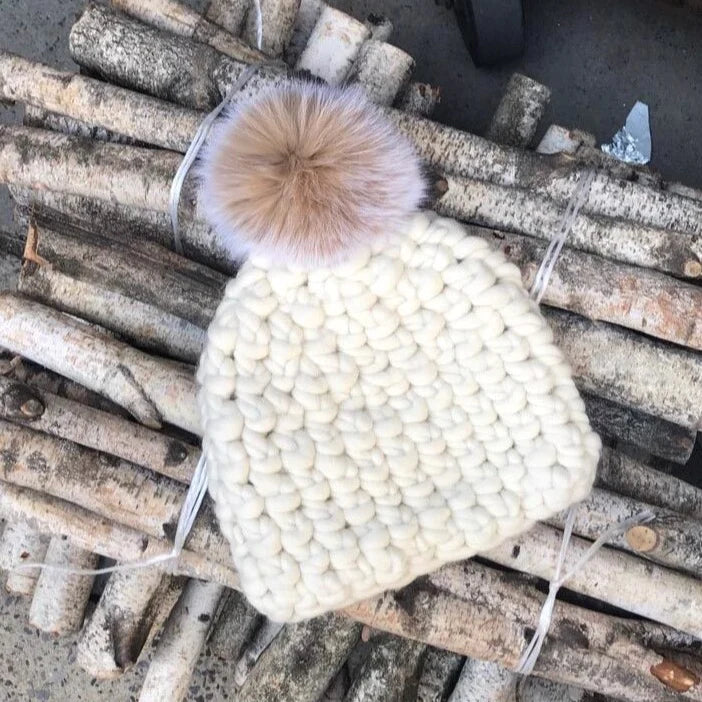 Solid Deep Beanie with Blush Pom