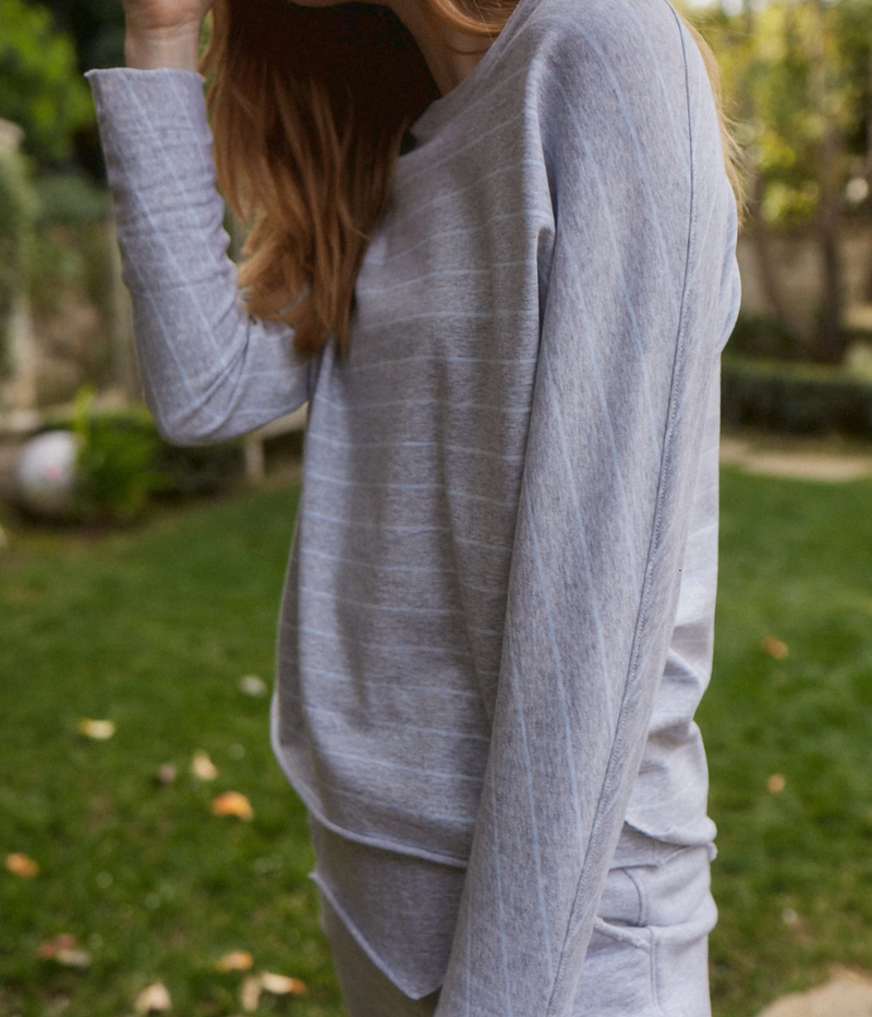 Continuous Sleeve Sweatshirt | Grey Melange & Archie Blue Stripe
