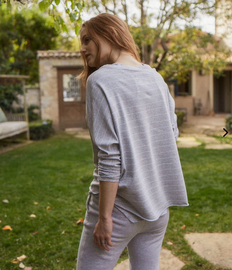 Continuous Sleeve Sweatshirt | Grey Melange & Archie Blue Stripe