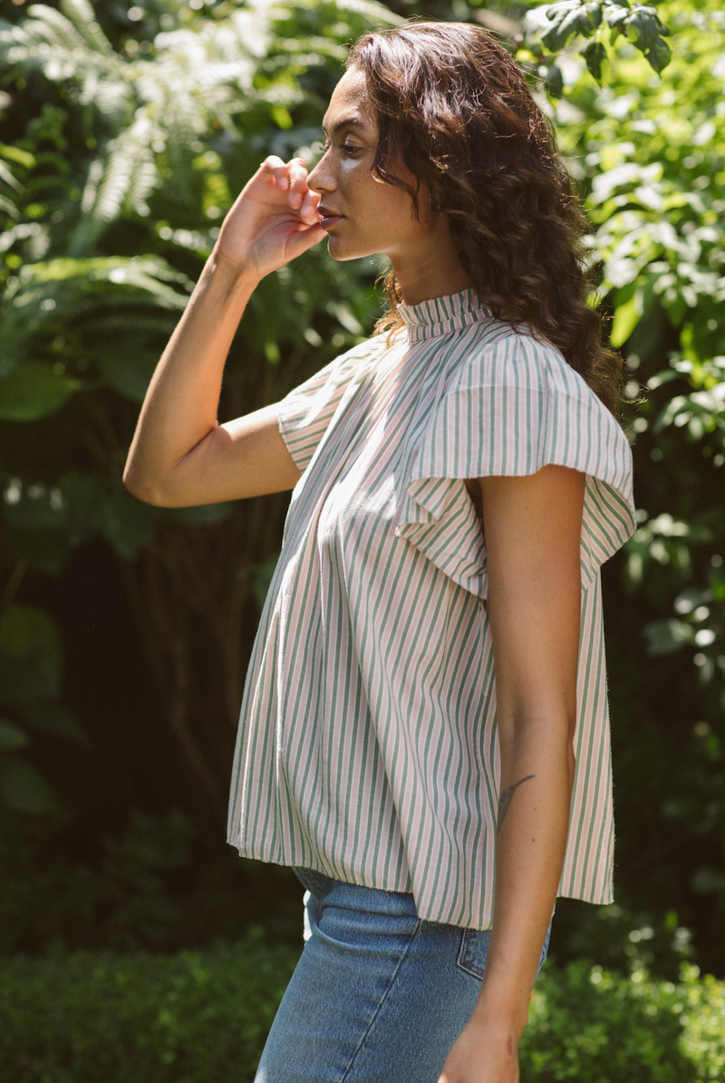 Carla High Neck Blouse | Melon Stripe