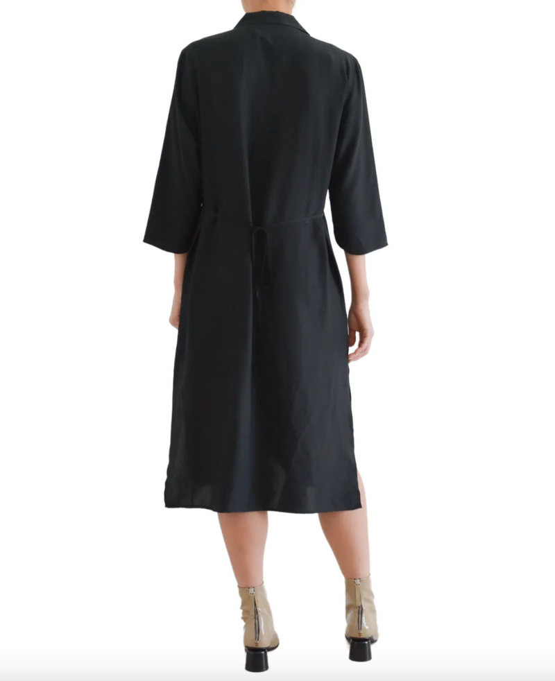 Trina Silk Duster Dress with Double Zip | Black