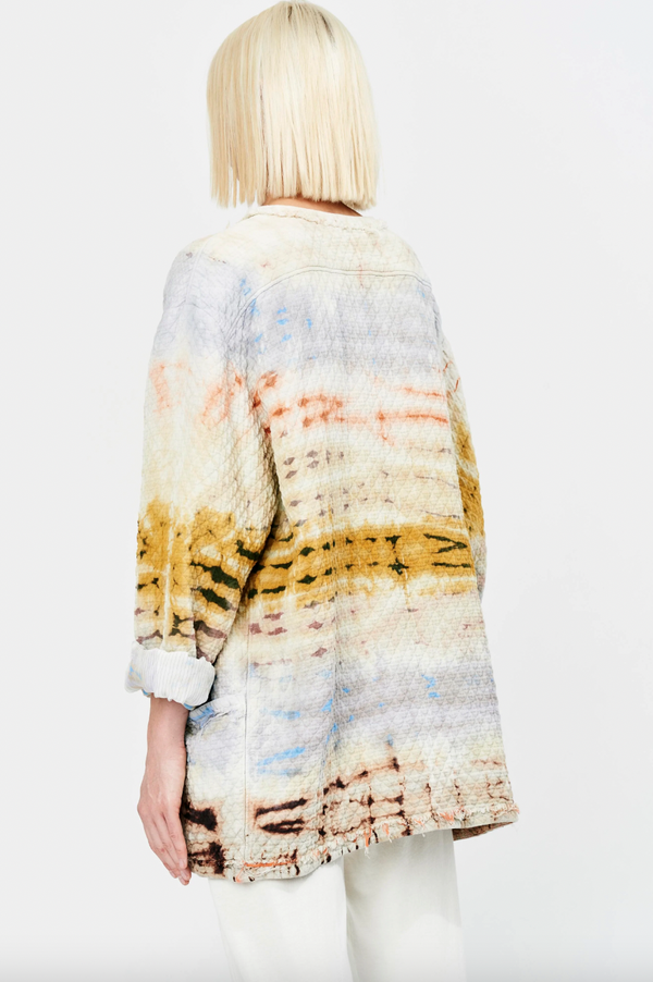 Quilted Overcoat | Red Yellow Cliff Tie Dye