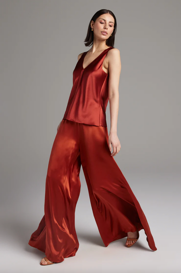 Raw Center Hem Silk Charmeuse Top | Tomato