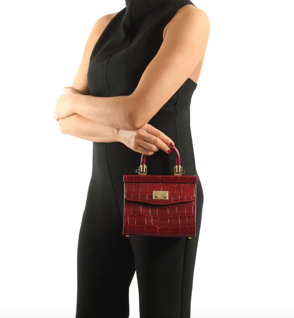 Clare V Forrest Green & Red Suede Stripe Top Handle Bag