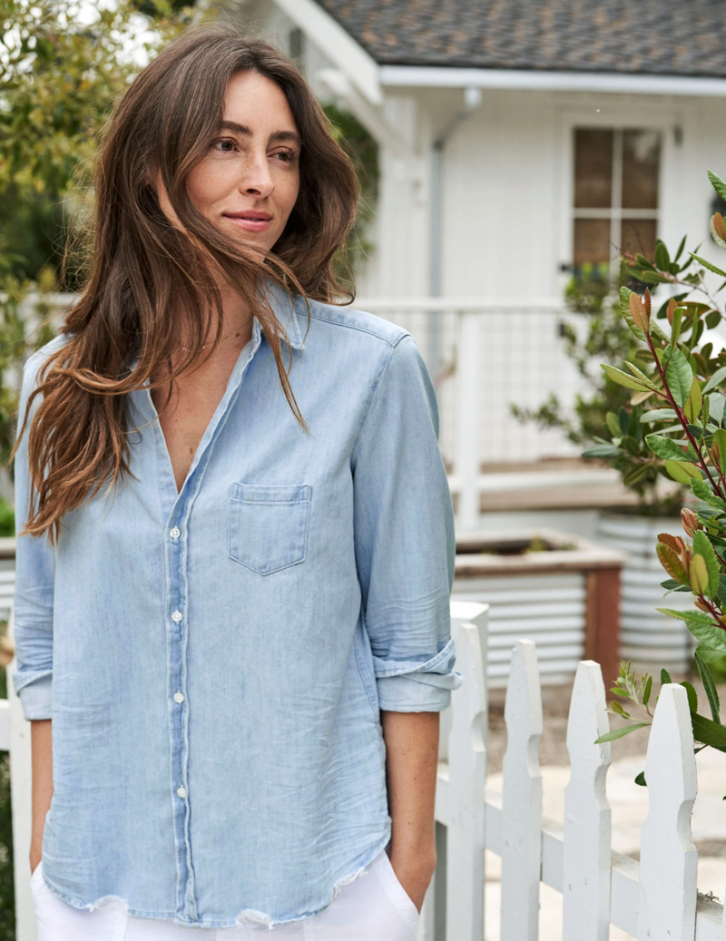 Eileen Famous Denim Button Down | Classic Tattered Blue Wash