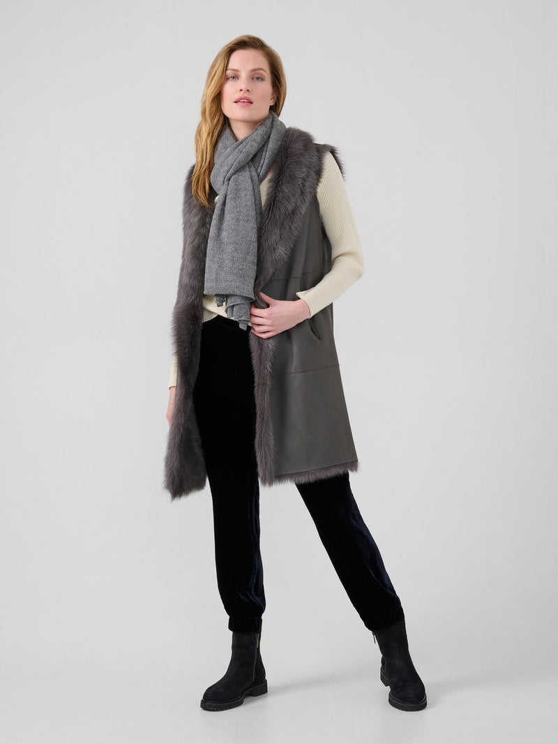 Adele Long Shearling Vest | Stone