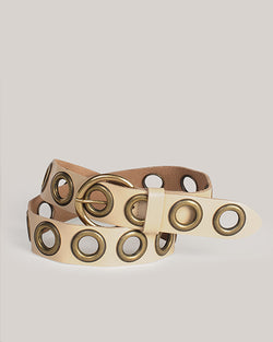 Eyelet Leather Belt | White Sand