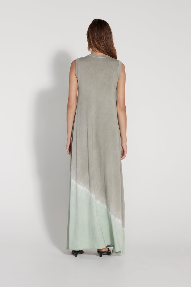 Sage Tie Dye Jersey Sleeveless Drama Maxi Dress