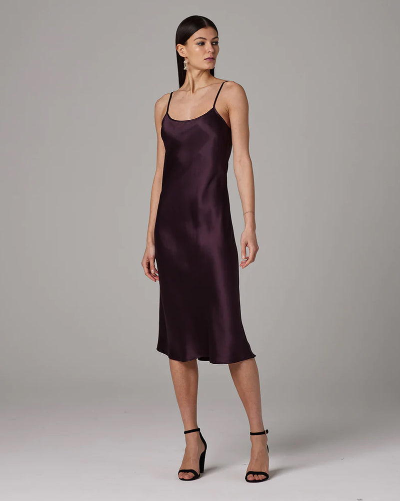 Midi Slip Silk Charmeuse Dress | Aubergine