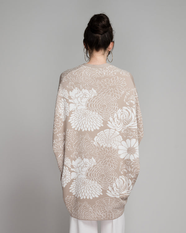 Jacquard Cocoon Cardigan | Taupe & Milk