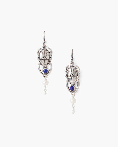 Beetle & Lapis Stone Earring