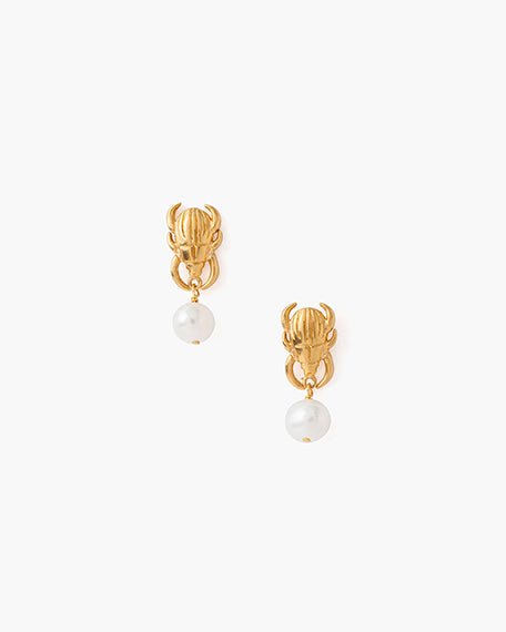 Beetle Earring With Pearl Accent | Gold