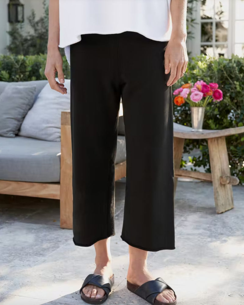The Catherine Cropped Wide Leg Sweatpant Black Well Heeled