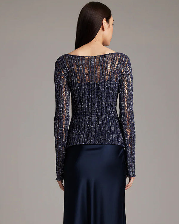 Lace Knit Boatneck | Midnight