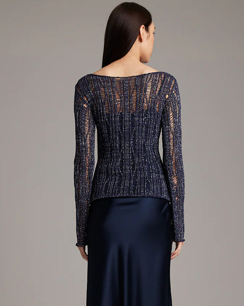 Lace Knit Boatneck | Midnight