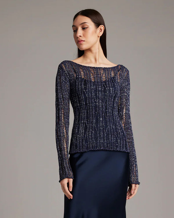 Lace Knit Boatneck | Midnight