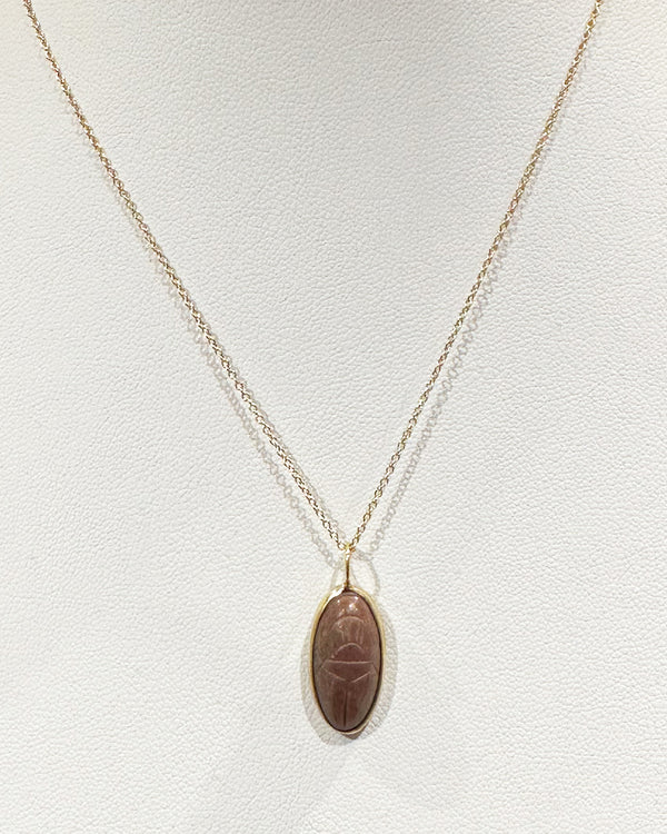 Brown Jasper Scarab Bezel on 14k Gold Chain