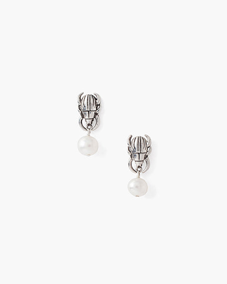 Beetle Earring With Pearl Accent | Silver