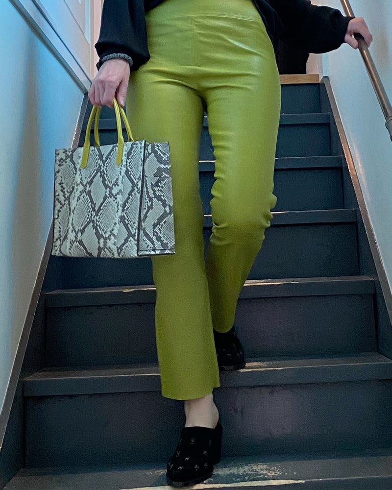 Chartreuse Leather Crop Flare