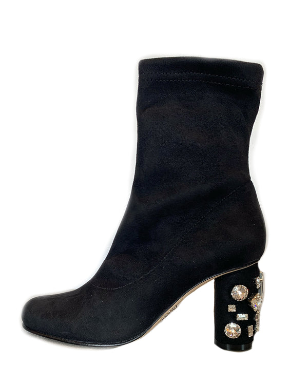 Stretch Suede Bootie with Crystal | Black