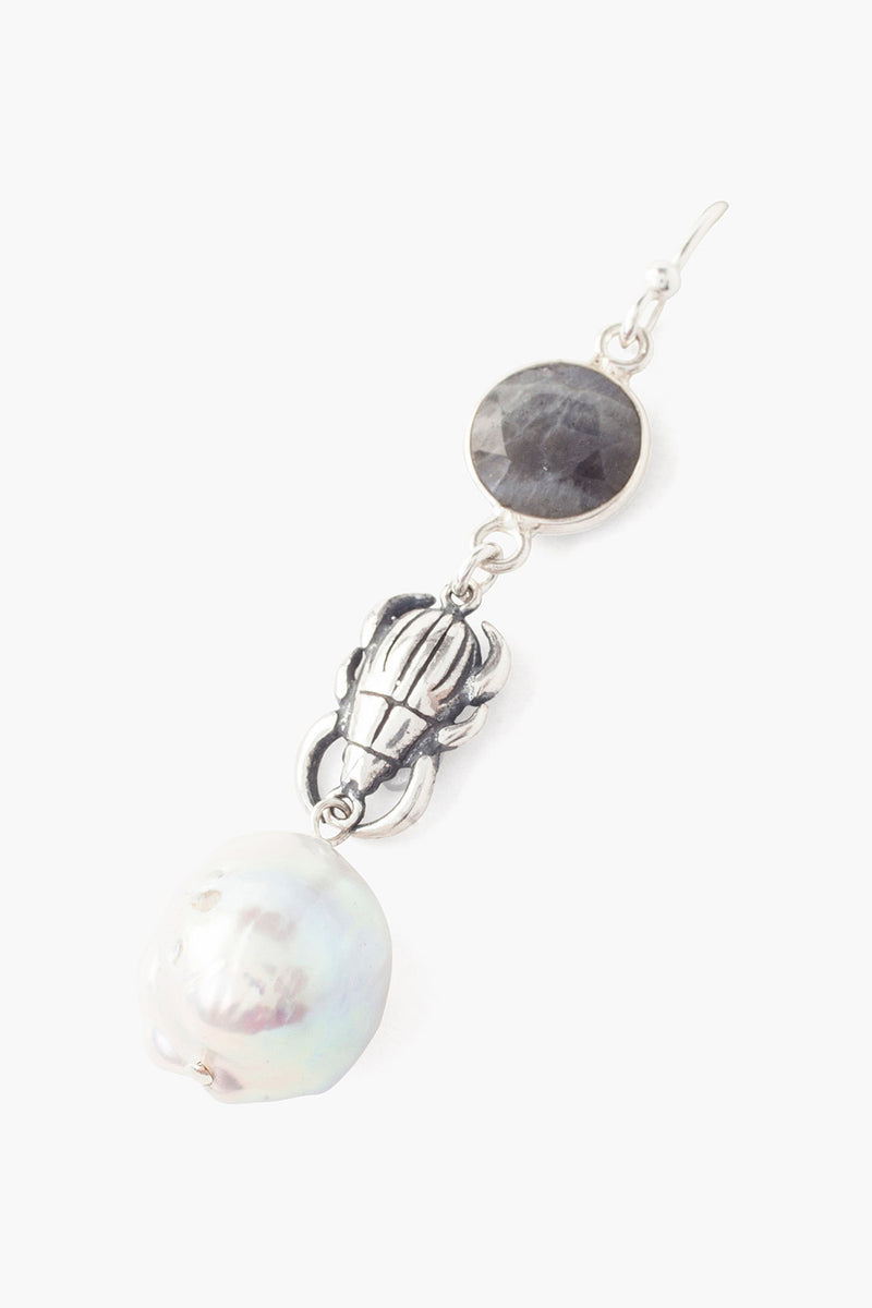 Pearl & Beetle Labradorite Earring