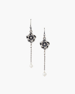 Flower Dangle With Pearl Earrings
