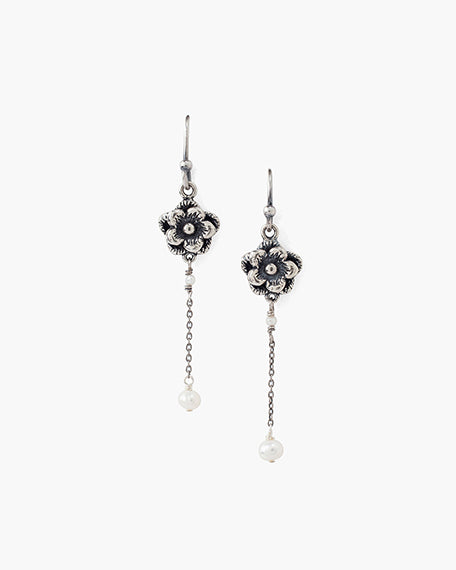Flower Dangle With Pearl Earrings