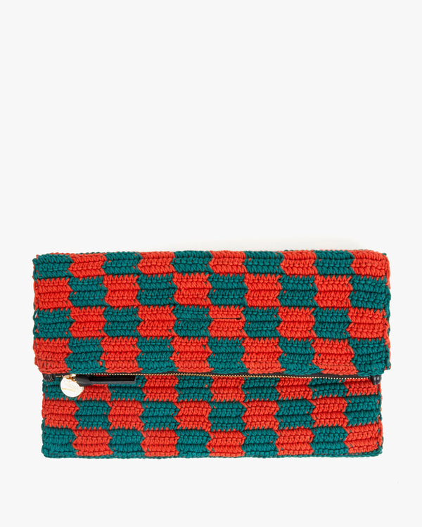 Foldover Clutch with Tabs | Deep Sea & Blood Orange Crochet Checker